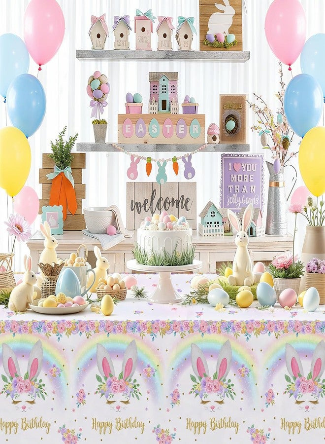 ميهوفوند مجموعة MEHOFOND من 3 مفارش طاولة لعيد ميلاد الأرنب، مفرش طاولة بلاستيكي للاستخدام مرة واحدة لعيد الفصح 54 × 108 بوصة، لوازم حفلات عيد ميلاد الأرنب بألوان قوس قزح، غطاء طاولة ربيعي لعيد الفصح لتزيين الحفلات - Image 3